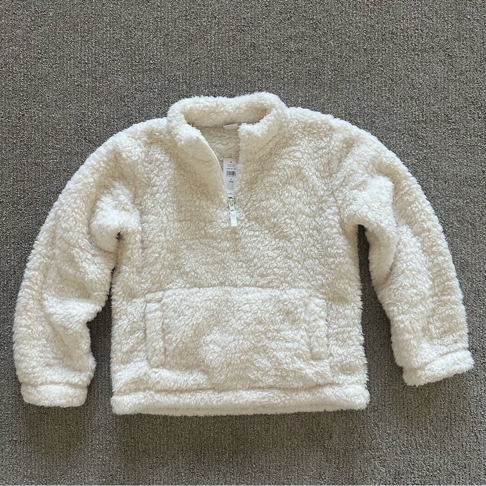 Gap Kids Sherpa Half Zip Pullover Ivory Frost L 10 NWT Fuzzy Fleece Cozy